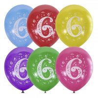 Шар воздушный 30см(12") Пастель+Декоратор Цифра Шесть (шелк) ассорти 2ст. 6044503