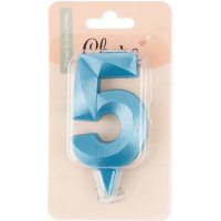 Свеча д/торта "Грани. Цифра 5" синяя бирюза 7см 1915