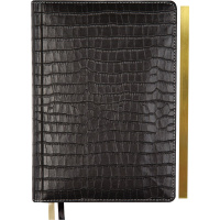 Бизнес-блокнот А5 80л "Wild" клетка, черный, золотой срез, искусственная кожа с поролоном