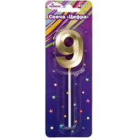 Свеча д/торта "Цифра 9" золото 5см BCD-11