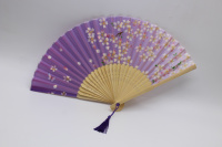 Веер 21см фиолетовый, с кисточкой, органза/дерево Y10613-24
