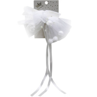 Резинка для волос "Бантик" 16х38см с помпонами и бусинами, белая Y10638-24