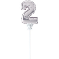Шар воздушный 14см Цифра "2" самонадувающийся с держателем, фольга, серебро FBZ-04
