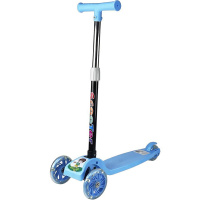 Самокат 3-х колесный L=57см голубой, пластик/металл, колесо PVC d=11см/7,8см светится HB2219