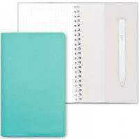 Блокнот 110х190мм 48л бирюзовый в точку, на спирали, съемная силиконовая обложка, с ручкой