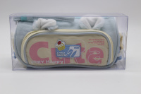 Пенал "Cute с ушками" 21х9х8см, круглый, 1 отделение, 4 кармана, текстиль,с ручкой, голубой BD5391