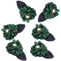 Цветок декоративный Георгин 3,5х5см с листиком и жемчугом, зеленый 6шт/уп. Y9509-19