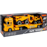 Трейлер "Автовоз" инерционный, пластик 14x58x23см + самосвал и экскаватор (свет, звук) ВВ6082 Трейлер "Автовоз" инерционный, пластик 14x58x23см + самосвал и экскаватор (свет, звук) ВВ6082