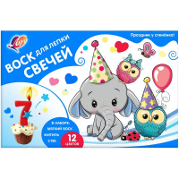 Набор для лепки свечей с воском "Праздник у слонёнка" 12 цветов (стек, фитиль) 30С 1911-08