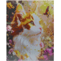 Алмазная мозаика 20х25см "Кошка и бабочка" полная выкладка ZH7117