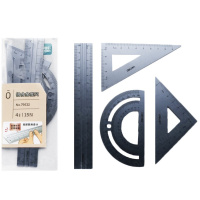 Набор 4 предмета (линейка 15см, треугольники 9/6см, транспортир 9см) металл 79532Silver