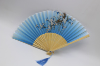 Веер 21см голубой, с кисточкой, органза/дерево Y10613-24