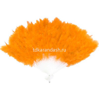 Веер с перьями 23см оранжевый, пластик Y10616-24