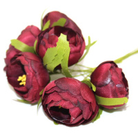 Цветок декоративный Пион 4,5см бордовый 6шт/уп. Y4837-17