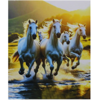 Алмазная мозаика 30х40см "Тройка белых лодшадей" полная выкладка 89614
