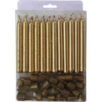 Свечи д/торта 24шт. 6см с подсвечниками Золотые с блестками 6050528