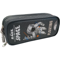 Пенал "Космос" 22х9х7см прямоугольный, 2 отделения, кодовый замок, текстиль, серый BD22136