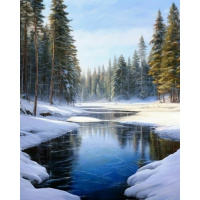 Живопись по номерам (акрил) 40х50см "Зимняя река" сложность 4, холст на подрамнике МСА2131
