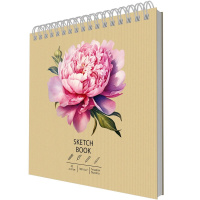 Скетчбук 19х19см 30л 180г/м2 "Draft and Craft. Peony" евроспираль, крафт-обложка ТСК305456
