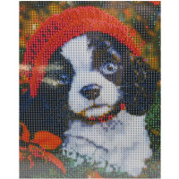 Алмазная мозаика 20х25см "Щенок в красной шапке" полная выкладка ZH8158