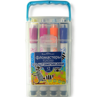 Фломастеры 12 цветов "FunColor" со штампиками, в пластиковом пенале, 2 вида 32-0038