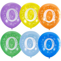 Шар воздушный 30см(12") Пастель+Декоратор Цифра Ноль (шелк) ассорти 2ст. 6051068