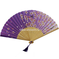 Веер 21см фиолетовый, с кисточкой, органза/дерево Y10613-24