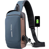 Сумка через плечо 31х16х9см 1 отделение, 3 кармана, кодовый замок, USB разъем, синяя SD342