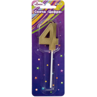 Свеча д/торта "Цифра 4" золото 5см BCD-11