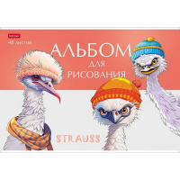 Альбом для рисования А4 48л "Модные страусы" на скобе, пластиковая обложка, 5 дизайнов 087326