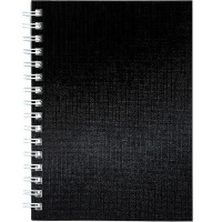 Записная книжка А6 80л клетка на спирали, бумвинил металлик черный 086310