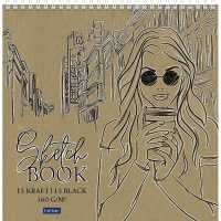 Скетчбук 24х24см 30л 160г/м2 "Незнакомка" евроспираль, жесткая подложка (крафт/черный) 077411