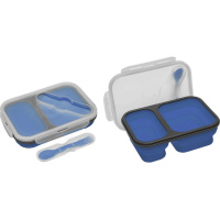 Ланчбокс 1л 215х150х75мм складной прямоугольный, силикон, с ложкой, темно-синий 8090437