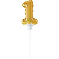 Шар воздушный 14см Цифра "1" самонадувающийся с держателем, фольга, золото FBZ-03