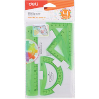 Набор 4 предмета (линейка 15см, 2 треугольника, транспортир) пластик, 3 цвета EG00602