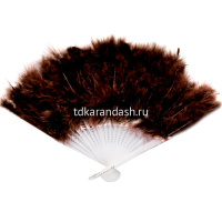 Веер с перьями 23см коричневый, пластик Y10616-24