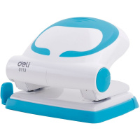 Дырокол "Vivid" 20л 2-отв, d-6мм, с линейкой, пластик, белый/голубой E0113