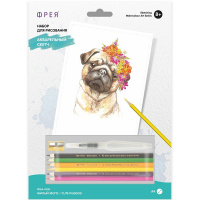 Набор для раскрашивания "Акварельный скетч. Милый мопс" А4 1 лист RPSA-0010