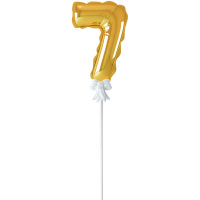 Шар воздушный 14см Цифра "7" самонадувающийся с держателем, фольга, золото FBZ-03