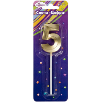 Свеча д/торта "Цифра 5" золото 5см BCD-11