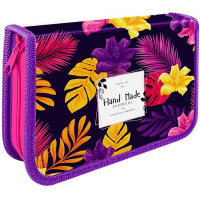 Пенал "Яркие цветочки" 20х13х3см прямоугольный одностворчатый, 2 откидные планки, ткань ПО-42