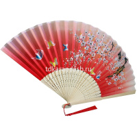 Веер 21см красный, с кисточкой, органза/дерево Y10613-24