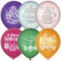 Шар воздушный 30см(12") Металлик С Днем Рождения ассорти 5ст. 6052560