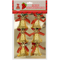 Украшение "Колокольчики" 4см 6шт/уп., золото, пластик 379-317