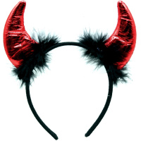 Ободок Рога с перьями 17х19см пластик/текстиль, черно-красный Y10652-24