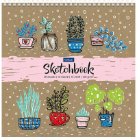 Скетчбук 24х24см 30л 160г/м2 "Ботаника" евроспираль, жесткая подложка (крафт/черный) 077403