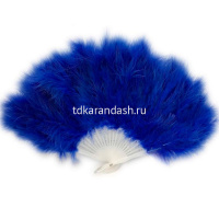 Веер с перьями 23см синий, пластик Y10616-24