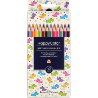 Карандаши 12 цветов "HappyColor" трехгранные дерево, картон 30-0046