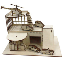 Парковка с вертолётной площадкой 29,5х21х18см (4 машинки, вертолёт) фанера 050013