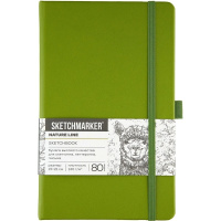 Скетчбук 13х21см 80л 140г/м2 оливковый, на резинке, твердая обложка "Sketchmarker" 24230703SM